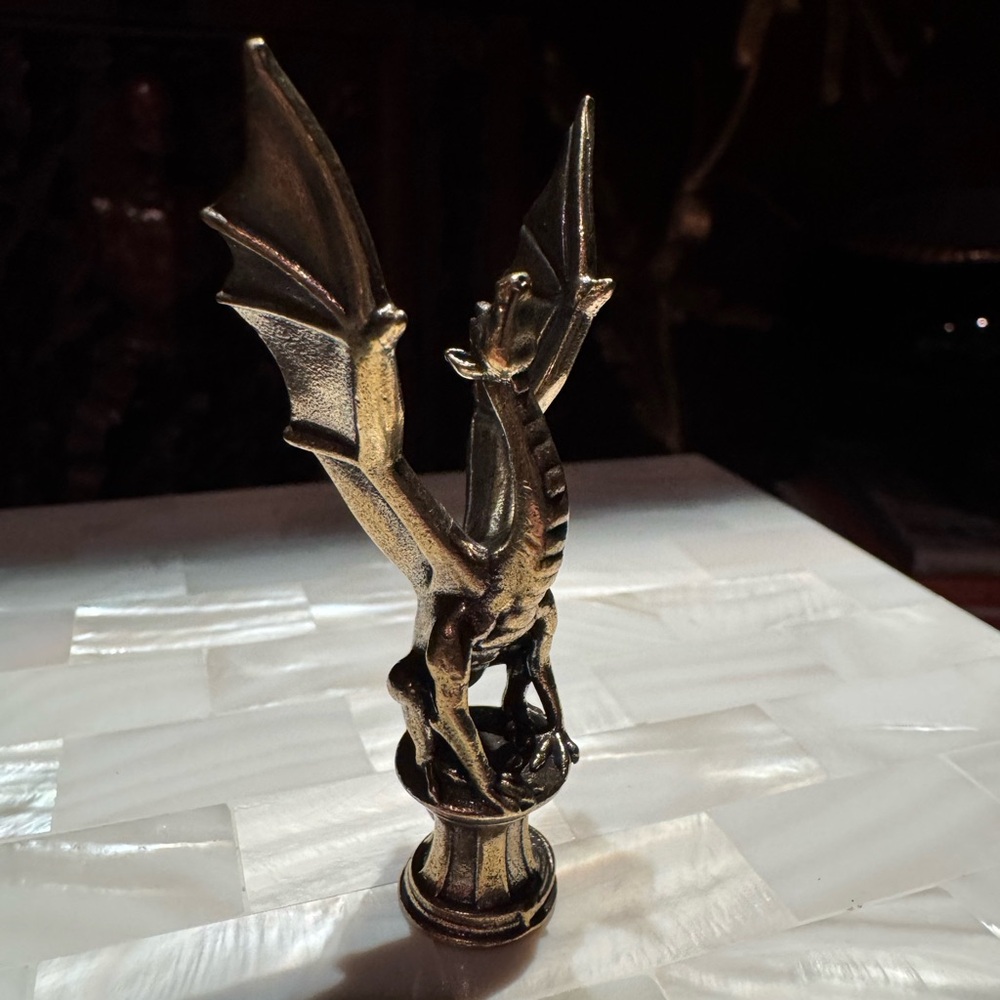 Solid Brass Dragon on Pedestal Vintage-style Sculpture Desk Decor - Picture 3 of 14